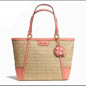 COACH ALEXANDRA CHAIN STRAW TOTE